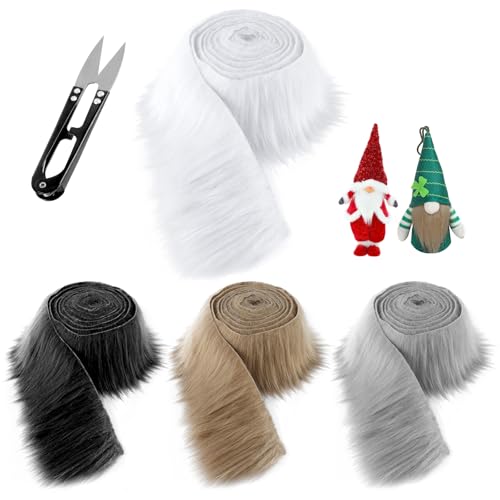 4 Stück Kunstfell zum Basteln, 180x5cm Kunstfell Band in 4 Farben, Fell zum Basteln, Furry Faux Precut Strips für Zwergenbart Weihnachtsmannhaar Wichtel DIY Basteldekoration