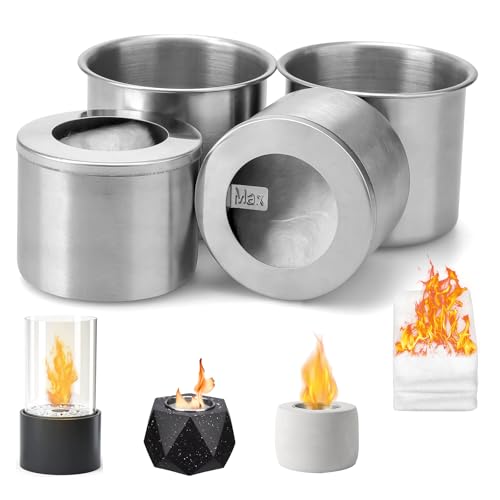 Kigniote Ethanol Brenner Set Bioethanol Brennertopf Brennkammer für Tischkamin Ersatz Brennkammer Bioethanol mit 4 Keramikwolle für Bioethanol Universell Brennkammer für Tischfeuer Outdoor Indoor