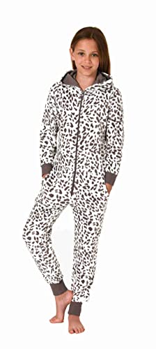 Normann Mädchen Schlafanzug Einteiler Jumpsuit Overall aus Coralfleece im Animal Look, Farbe:braun, Größe:164