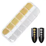 EYVRPAU 1 Stück Nail Art Perlen flache Rückseite Perlen Nail Charms Nail Art Supplies Design Nagelzubehör Strass mit Pinzette (Verschiedene Größen) (Gold Silber)