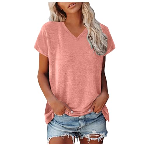 Damen-T-Shirt aus Baumwolle, Rundhalsausschnitt, kurzärmelig, Sommer, lässig, einfarbig, Tunika, Tops, Übergröße, lockere Passform, Damen-Top, Basic-Pullover, T-Shirts, Bluse, übergroßes