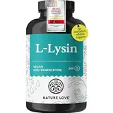 NATURE LOVE® L-Lysin - 365 vegane Kapseln - 1000mg L-Lysin HCL pro Tagesdosis - Lysin aus pflanzlicher Fermentation - 6 Monate Reichweite - Laborgeprüft, ohne Zusätze und in Deutschland produziert