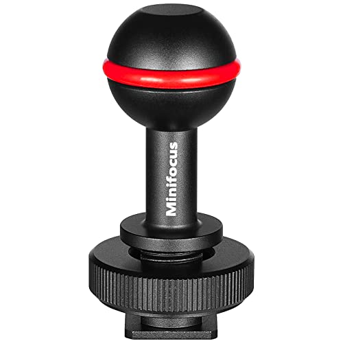 MINIFOCUS 1" Kugelkopf Cold Shoe Base Adapter, Universal Kugelgelenkhalterung mit Cold Shoe Base Adapter für Tauchlampen Unterwasserkamera Wasserdichtes Gehäuse Video/Blitz/Strobe Blitzschuhe