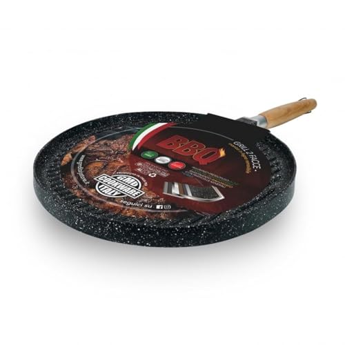 Avilia Grill mit zwei Seiten, Antihaftbeschichtung, Brötchenplatte, Steakgrill, Antihaft-Grillpfanne, Holzgriff, 28 cm, Schwarz
