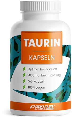 Taurin Kapseln 365x - optimal hochdosiert mit 2000 mg Taurin pro Tag - Taurin mit über 99,9% Reinheit - ohne Zusatzstoffe - laborgeprüft mit Zertifikat - Vorrat 6 Monate