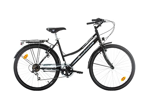 Multibrand Distribution Probike 26 Zoll City Fahrrad Urban Cityräd 6-Gang Damen, Herren, Mädchen, geeignet ab 155 cm - 175 cm (Schwarz glänzend)
