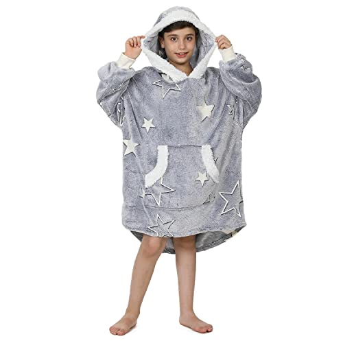 Winthome Übergroße Hoodie Decke, Flanell Sweatshirt Decke, Kuschelpullover Für Kinder Junge Mädchen (Sterne, One Size)