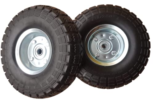 2 x FROSAL PU Rad Bollerwagen Ø 260 mm 4.10/3.50-4 | Ersatzrad Reifen Sackkarre | Achse 16 mm | pannensicher Vollgummi | Stahlfelge silber