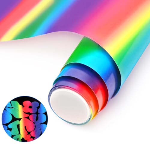 NANAPLUMS Plotterfolie Textil, Farbverlauf Farbe 3D-Puff-Vinyl Puff HTV Vinylrolle für T-Shirts, 3D-Puff-Hitzetransfer-Vinyl, Farbverlauf (Bunt)