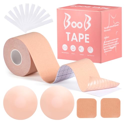 BALIWELL Boob Tape, Brustlifting-Band, Körperband für Brustlifting mit 2 Stück wiederverwendbarem Silikon-Brust-Klebe-BH, funktioniert hervorragend mit rückenfreiem Sticky Bra oder trägerlosem BH