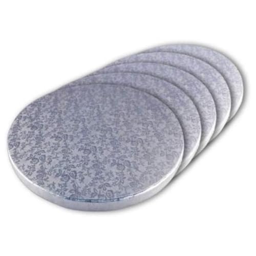 Cake Company Tortenplatte rund 35 cm Ø | 5 Stück, 10mm dick | Cake Board rund | auch für dicke und mehrstöckige Torten | hochwertige silber Alukaschierung