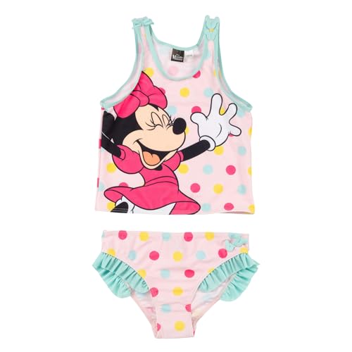 United Labels Disney Minnie Mouse Tankini für Mädchen mit Rüschen, Rosa Türkis, 98-104, Zweiteiliger Badeanzug, Bademode Kinder