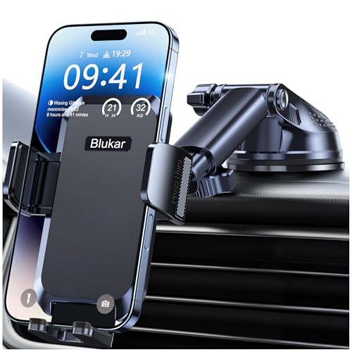 Blukar Handyhalterung Auto Upgrade Handyhalter für Autos Armaturenbrett & Windschutzscheibe KFZ Handy Halterung mit EIN-Knopf-Release 360° Drehbar für iPhone, Galaxy, Mate usw.