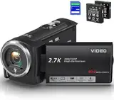 Delmodes Videokamera 2.7K 50MP Camcorder 16X Digitalzoom Vlogging Camera mit LED-Fülllicht für YouTube, 2.8" LCD Bildschirm Camcorder mit 32 GB SD-Karte, 2 Batterien