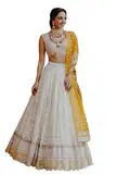 TRENDMALLS Lehenga Choli Set mit Dupatta für Damen, Weiß / Gelb, Weiss/opulenter Garten, Einheitsgröße