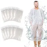 10 Stück Durchsichtig Regenponcho, Einweg Regenponcho Damen Herren, Regen Poncho mit Kapuze und Elastische Manschette, Wasserdicht Regencape Transparent