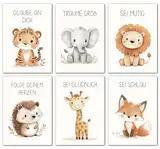 LAVEMA Affirmationsposter Kinder | Bilder Kinderzimmer DIN A4 Poster Set | Wanddeko Babyzimmer Deko | Affirmationsbilder | Wandposter Junge | Tierbilder | Wandbilder Tiere