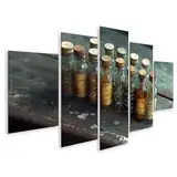 islandburner Prime Bild auf Leinwand Alte Gewürzflaschen auf Holztisch für Küche Hobbyköche Gourmetgeschäft Bilder Wandbilder Poster