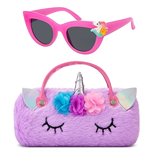 Hifot Kinder Einhorn Brillenetui Hardcase mit Sonnenbrille, Süße Unicorn Dekoration Sonnenbrille Polycarbonat Kinder Brille, Brillenetui mit Griffen für Kinder Mädchen Junge