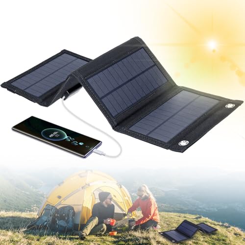 Solar Ladegerät, CJBIN 10W Solarpanel Faltbar, USB Ports Solar Panel Wasserdicht, Wireless Solar Panels, Faltbares Solarpanel für Outdoor Aktivitäten, für Smartphones, Tablets und mehr