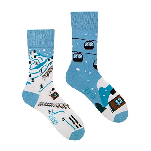 Spox Sox Casual Unisex für Damen und Herren – lustige, mehrfarbige, bunte, verrückte, unterschiedliche, gemusterte Socken für Individualisten, Gr. 36-39, Skipiste