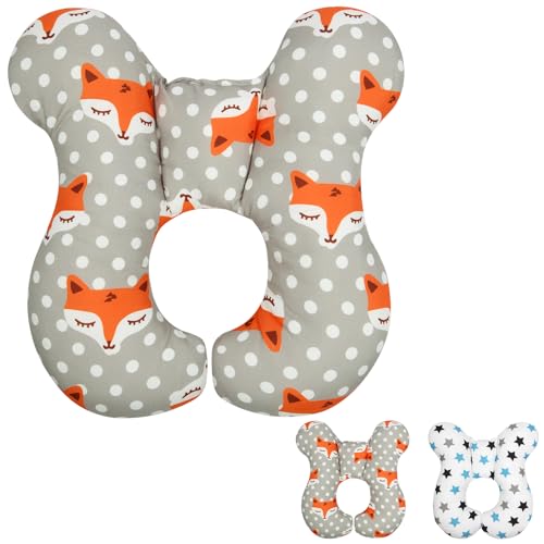 Alaoo Baby Reisekissen, Babybett Kopf- und Nackenstützkissen Reiseautositz, Baby Travel Pillow, Kinder Nacken Nackenstütze für Kinderwagen, Autositz, Stroller, Babywippe (Fox)