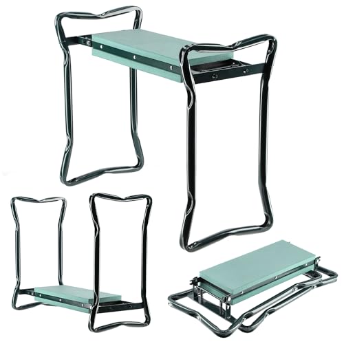 KADAX Kniebank für Gartenarbeit, klappbarer Gartenhocker mit Schaumkissen, 59,5x49x27,5cm, Hocker für Gartenarbeit, Gartenkniebank, Kniehilfe, Kniebänke (Grün Ohne Tasche)