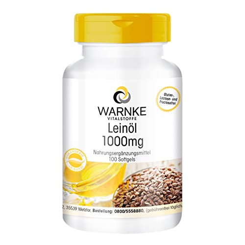 Leinöl Kapseln - 100 Softgels - Pflanzliches Omega 3-6-9 - hochdosiert - Flaxseed Oil 1000mg | Warnke Vitalstoffe - Deutsche Apothekenqualität