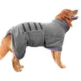Euakee Hundebademantel, Dry Fast Dog Robes Mantel Super saugfähig, Verstellbarer Kragen & Bauchgurt Schnell trocknender Mantel Haustier Hund Katze Bademantel Handtuch, Grau (XL)