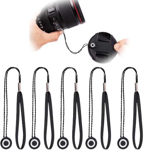 Objektivdeckel Halter mit Schnur für Lens-Caps: Universal Sicherung mit Gummiband passend zu Nikon, Fuji, Sigma, Olympus (5 Stück)