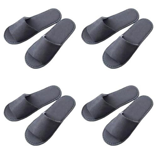 Spa Hotelslipper, Gästehausschuhe set, Frottierslipper 4 Paar Pantoffeln Herren und Damen Hausschuhe - Universalgröße,Hausschuhe Hochzeit Badeslipper für Gäste Hotels Büro (Grau Halb Gewickelte)