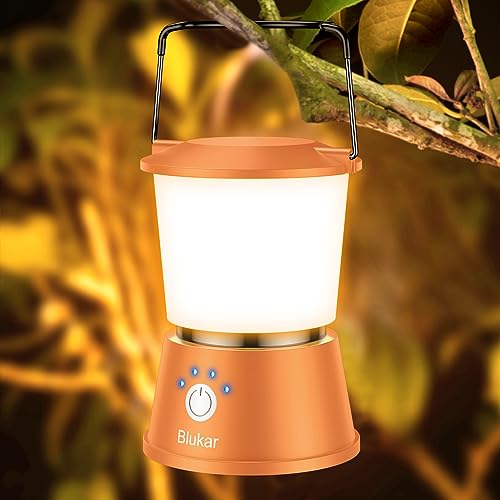 Blukar LED Campinglampe Tragbar, Superhell Camping Laterne Aufladbar Zeltlampe mit Haken, Stufenlos Dimmbar & 5 Leuchtmodi, 8+ Std. Dauer, Notfallleuchte für Camping, Stromausfall-Orange