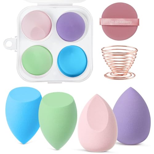 AUAUY 4 PCS Make up Schwamm Set, Foundation Blending Beauty Sponge, Beauty Makeup Schwämme Blender für Flüssigkeit Foundation Puder Sonnenschutz und Creme mit 1 Schwammhalter, 1 Puderquaste