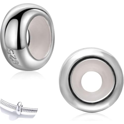 2 Stück Charms Stopper, 925 Sterling Silber für Armband mit Gummi Clip Spacer Stopper Charms Perlen, Spacer Bead Charm Stopper für Damen Bead Charms Armbänder Anhänger Spacer Stopper