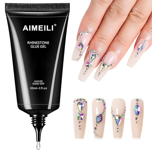 AIMEILI Rhinestone Glue Gel 30g, Super Glue Gel Nail Art Strass Kleber Gel Nail Gem Glue Rhinestone Glue UV Gel Kleber für Strasssteine Nägel