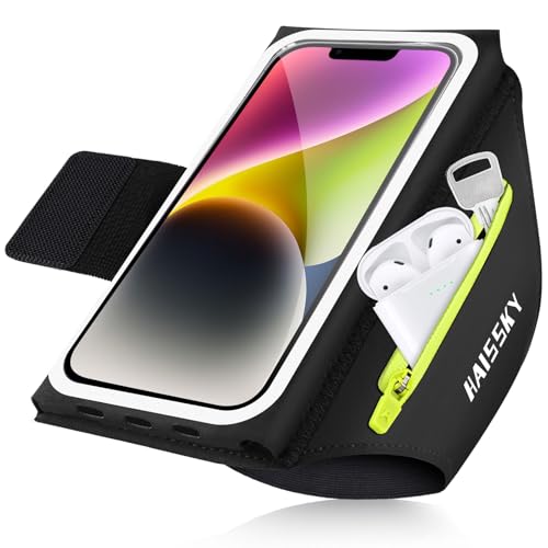 Handytasche Joggen mit Faltbare Gurte, Razobws Handyhalterung Joggen Mit Kopfhörertasche mit Sport, Handy Armband Joggen Zubehör für iPhone 16 15 14 13 12 11 Pro Max Galaxy S24 S23 Ultra - Schwarz