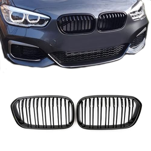 Gangying F20 Nieren Schwarz, Kühlergrille Passend für BMW 1er F20 F21 2015 2016 2017 2018 Facelift (LCI) Doppelsteg Grill Glanz Schwarz Kühlergrill Vorne