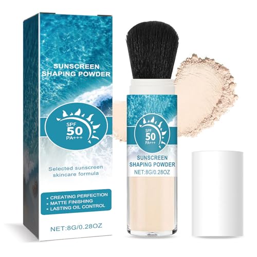 Mineral Sonnenschutz Puder, SPF 50 Sunscreen Matte Loose Powder mit Pinsel, Ölkontrolle & Langlebig Setting Powder, Wasserfest Puder Makeup Leicht & Atmungsaktiv, Make Up Puder Alle Hauttypen Geeignet