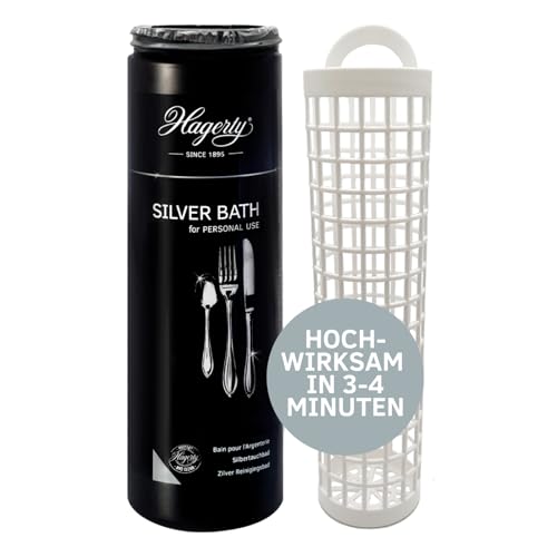 Hagerty Silver Bath Silbertauchbad mit Anlaufschutz 580 ml I Effektives Silberputzmittel für Besteck aus Silber oder versilbertem Metall I Silber-Reinigungsbad für erneuerten Glanz I mit Tauchkorb