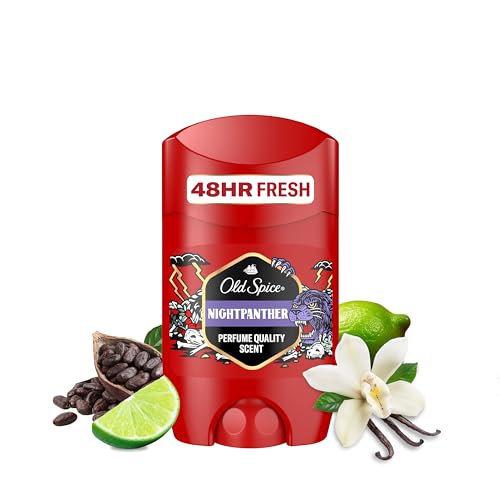 Old Spice Nightpanther Deo Stick für Männer, 50ml, 48H Frische, langanhaltender Duft in Parfümqualität, 0% Aluminiumsalze, keine Flecken auf Schwarz & Weiss, hergestellt aus 50% recyceltem Plastik