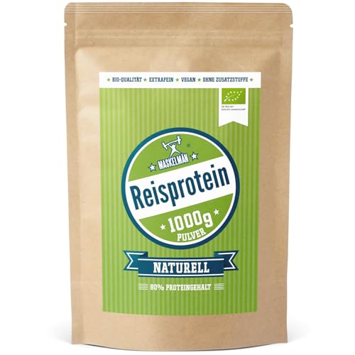 Reisprotein vegan von Maskelmän - 1 KG - 80% Eiweiss - Extrafeines Bio Reisprotein aus der Reiskleie - Ideale vegane Eiweissquelle