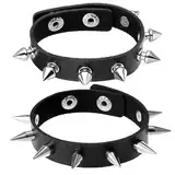 Telooco 2 Stück Schwarz Nietenarmband Rock Punk Armband mit Nieten Verstellbare Halloween Armbänder Punk Leder Nietenarmband Gothic Punk Armband Nieten mit Metallnieten Schmuck für Herren Damen