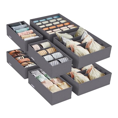 SONGMICS Unterwäsche-Organizer 8er Set, Schubladen-Organizer faltbar, Ordnungssystem Kleiderschrank, Aufbewahrungsbox Schrank, Stoffboxen Aufbewahrung, für BHs Socken Krawatten, grau RUS08GY