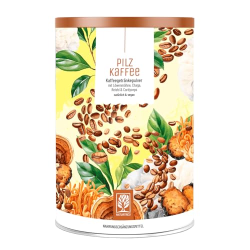 Mushroom Coffee - Pilzkaffee mit Chaga Pilz & Reishi Pilz Extrakt I Löwenmähne (Lions mane) Extrakt I koffeinhaltiger, löslicher Pilz Kaffee 150 g Dose - 30 Tassen