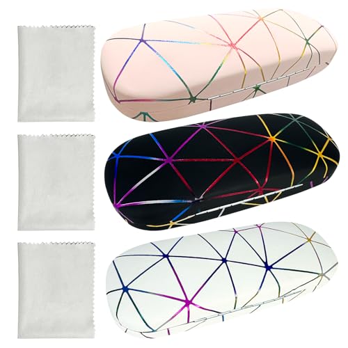 Xpieoyrm 3 Stück Brillenetui Hardcase, Hardcase Brillenetui, Kratzfeste Brillenbox Leder Hartschalenetui mit Putztuch,Brillenbox Tragbare Harte Brillenetui für die meisten Brillen und Sonnenbrillen