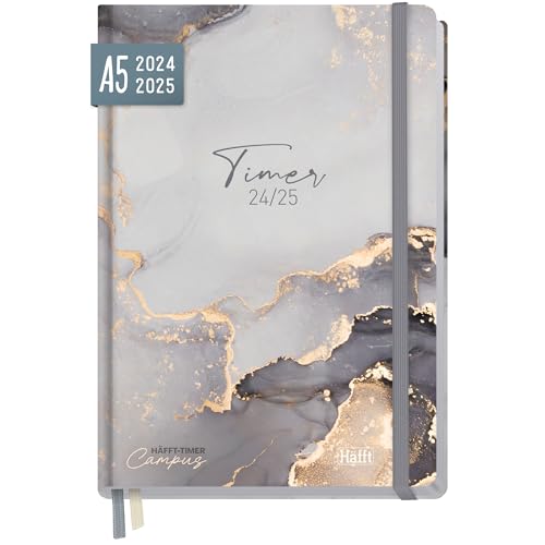 Häfft-Timer Campus 2024/2025 "Grey Marble" Studienplaner, Semesterplaner, Studentenplaner, Hardcover Terminplaner für Studium & Ausbildung - nachhaltig & klimafreundlich