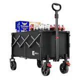 SUNULA Bollerwagen Faltbar Klein 80L 100KG, Faltbarer Bollerwagen Klappbarer Handwagen mit Halbiertem Eigengewicht, Bollerwagen Geländegängig mit Bremsen, Schwarz