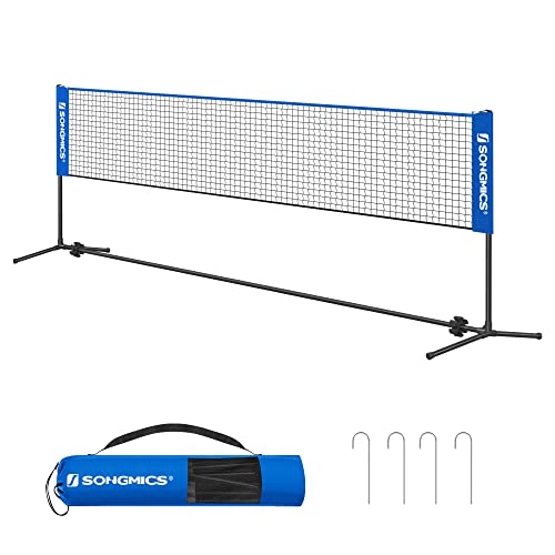 SONGMICS 5 m Badmintonnetz, Volleyballnetz, höhenverstellbare Stangen, tragbares Set für Tennis, Beach-Volleyball, für Garten, Park, Outdoor, Blau SYQ500V2