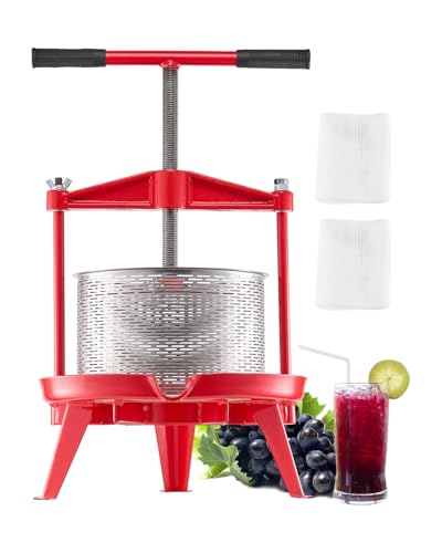 VEVOR Obstweinpresse Obstmühle Apfelmühle (9 L), Edelstahlkorb mit dreieckiger Struktur, manueller Entsafter, manuelles Mahlwerk, Apfelweinpresse Traubenpresse mit T-Griff für Küche Zuhause