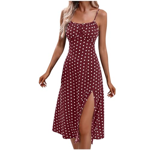 Korsett Kleid Damen Elegant Sexy Geschlitzte Korsettkleid Polka-Punkte Druck Sommerkleid Spaghettiträger Trägerkleid Knielang Partykleid Abendkleid Ärmellos Strandkleid Prime of Day 2025 Angebote
